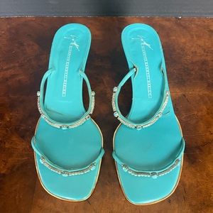 Ladies Giuseppe Zanotti designer Turquoise slide on heel size 37